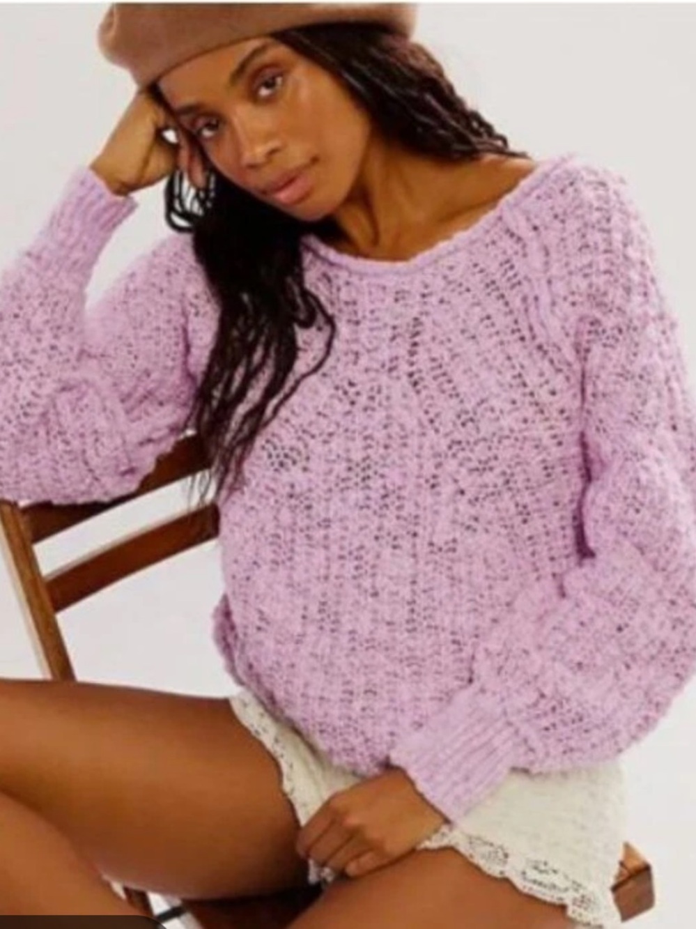 Free People In A Swirl Lilac Boutique Open-Knit Pullover Size XS